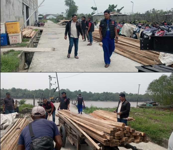 Satpol Airud Rohil Amankan 5 Ton Kayu di Pelabuhan Ang Siu