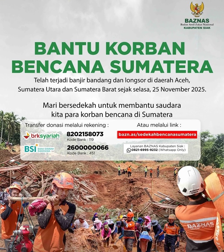Bupati Siak Galang Donasi untuk Korban Bencana di Sumatera Lewat Baznas