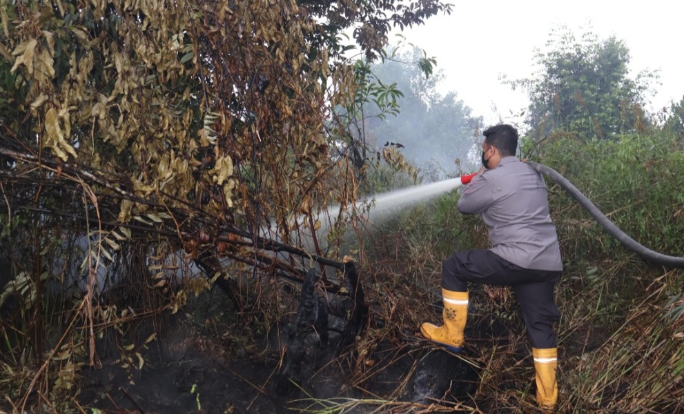 Kapolres Pelalawan Pimpin Pemadaman Api Karhutla di Pangkalan Kerinci
