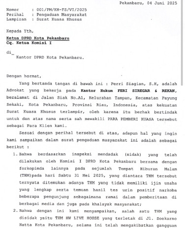 Keberadaan THM Live House Diadukan ke DPRD Pekanbaru yang Mengganggu Kenyamanan Warga