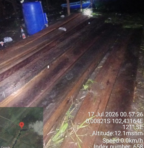 Polres Pelalawan Amankan 10 Kubik Kayu Tak Bertuan di Sungai Kerumutan