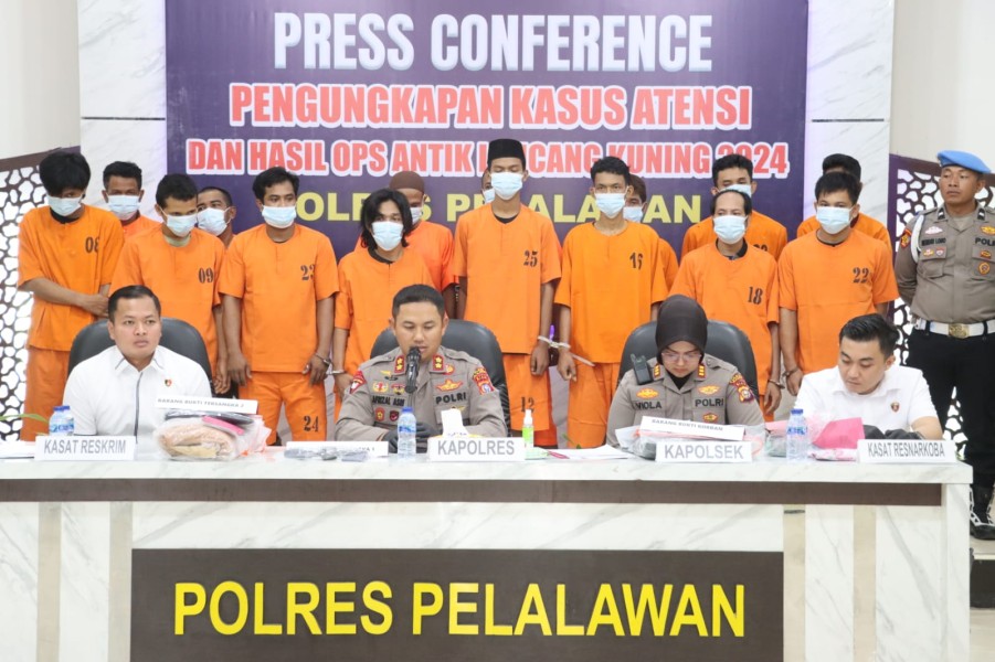 Polres Pelalawan Rilis  20 Tersangka Pengungkapan Kasus Atensi Polres Pelalawan dan Hasil Ops Antik Lancang Kuning 2024