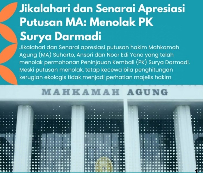 Apresiasi MA Tolak PK Surya Darmadi, Jikalahari dan Senarai Berharap Eksekusi Korupsi Segera Dilakukan