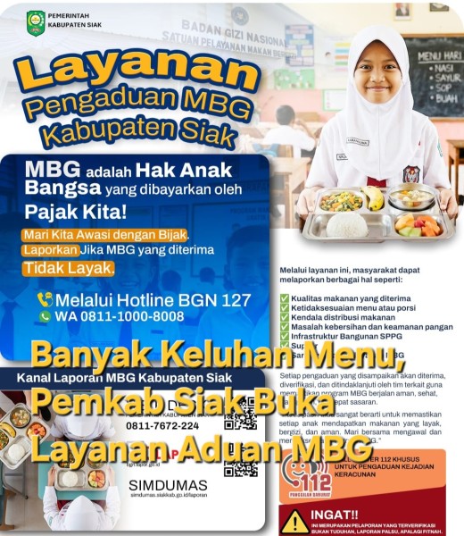 Banyak Keluhan Menu, Pemkab Siak Buka Layanan Aduan MBG